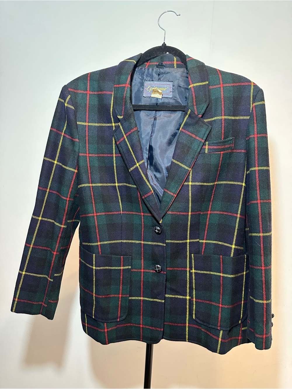 Epitome Plaid Green & Black Tailored Blazer with Red and Yellow Windowpane